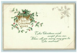 c.1910 Winsch Back Christmas Wish Icey Wreath Poem Vintage Postcard P51