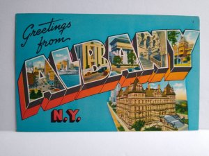 Greetings From Albany New York Large Big Letter City Postcard Chrome Tichnor