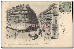 Old Postcard Marseille Perspective of the Street of the Republic Tram
