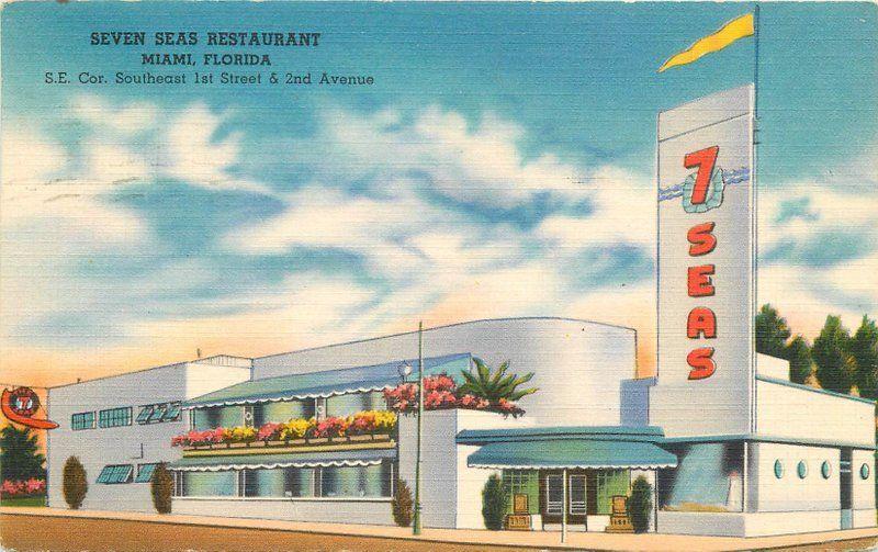 1957 Miami Florida Seven Seas Restaurant Colorpicture linen postcard 12208 