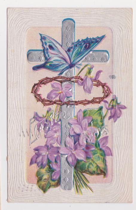 Goshen IN Cross Blue Butterfly Early 1900s Easter Greeting Vintage Postcard A35