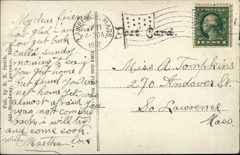 Lawrence MA Spicket Bridge & Coating Mill c1910 Postcard