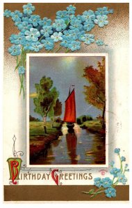 Birthday  Sailboat , Flowers