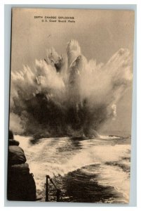 Vintage 1940's Military Postcard Depth Charge Exploding US Coast Guard