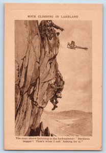 England Postcard Rock Climbing in Lakeland Hydroplane c1910 Sepiatype