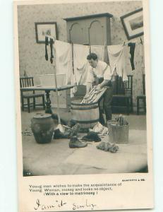 rppc 1920's MAN WANTS GIRLFRIEND TO DO HIS LAUNDRY AC8551