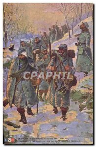 Old Postcard Militaria The hairy return trenches
