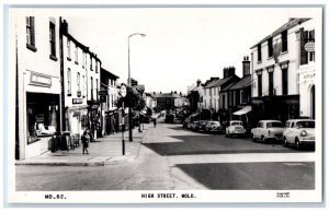 c1910's High Street Mold Cars Bank Flintshire Wales UK RPPC Photo Postcard