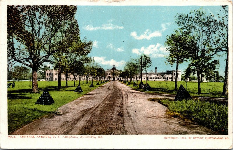 Vtg Augusta Georgia GA US Arsenal Central Avenue Cannon Balls 1903 Postcard 