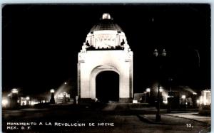 RPPC  MEXICO CITY   Night View MONUMENTO A LA REVOLUCION  c1940s Postcard