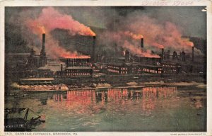 BRADDOCK PENNSYLVANIA~CARNEGIE  FURNACES~1913 DETROIT PUBL NIGHT VIEW POSTCARD