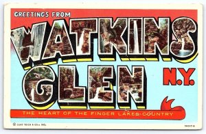 Greetings From Watkins Glen New York Finger Lakes Country Large Letter Postcard