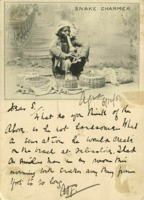 india, Native Snake Charmer at Work (1901) Court Card