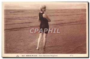 Postcard Old Woman Bathing Beach Berck Bains A charming bather