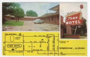 Town Motel Map Birmingham Alabama 1960c postcard