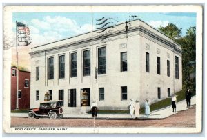 1920 Exterior View Post Office Building Gardiner Maine Posted Vintage Postcard 