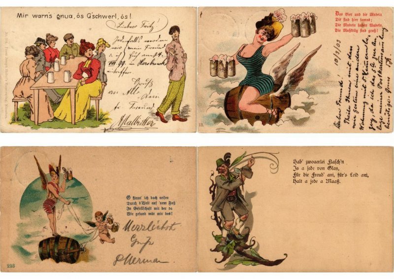 BEER HUMOR GERMANY EARLY LITHO 17 LITHORAPH POSTCARDS Pre-1900 (L5753)