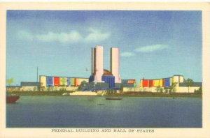 1933 Chicago World's Fair Fed Bldg & Hall of States, Lagoon, Stoll Postcard WF31