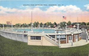 Anderson Indiana~Athletic Park Swimming Pool~People along Railing~1940s Postcard