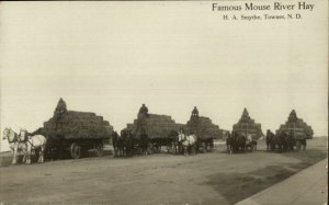 Publ Towner ND Famous Mouse River Hay on Wagons Real Photo Postcard xst