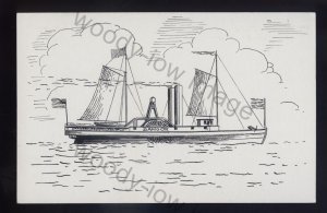 pen045 - Original Pen & Ink Postcard - USA Paddle Steamer - Bangor , built 1834