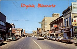 Virginia Minnesota Busy Street Scene Shops Theatre c1950-60s Vintage Postcard