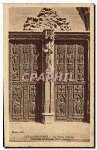 Old Postcard Aix en Provence carved doors Cathedrale St Sauveur XV century