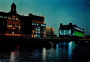 Singapore Night View Of Waterfront With General Post Office In Background