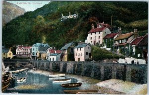 c1910s Lynmouth England Harbour Postcard Mars Hill Cottages Quay Boats Devon