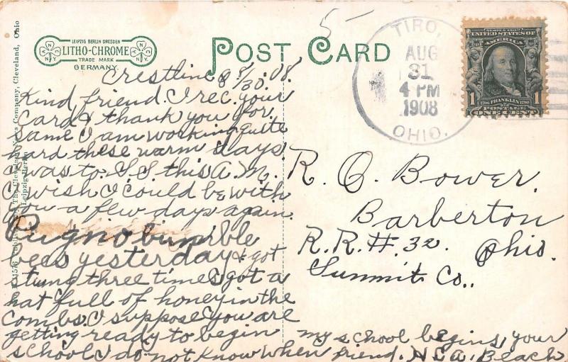 Ohio Postcard 1908 CRESTLINE City Hall Building Store Advertising