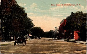 Postcard NY Richfield Springs  Main Street antique car