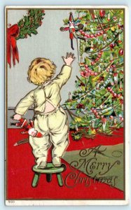 A MERRY CHRISTMAS ~ Child, Christmas Tree Embossed 1911  Postcard