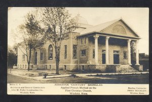 RPPC WINFIELD KANSAS CHIRISTIAN CHURCH ROOFING ADVERTISING REAL PHOTO POSTCARD