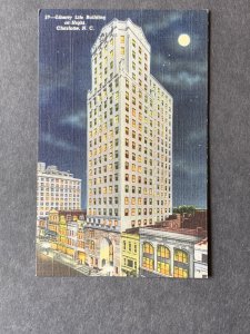 Liberty Life Building At Night Charlotte NC Linen Postcard H2094080445