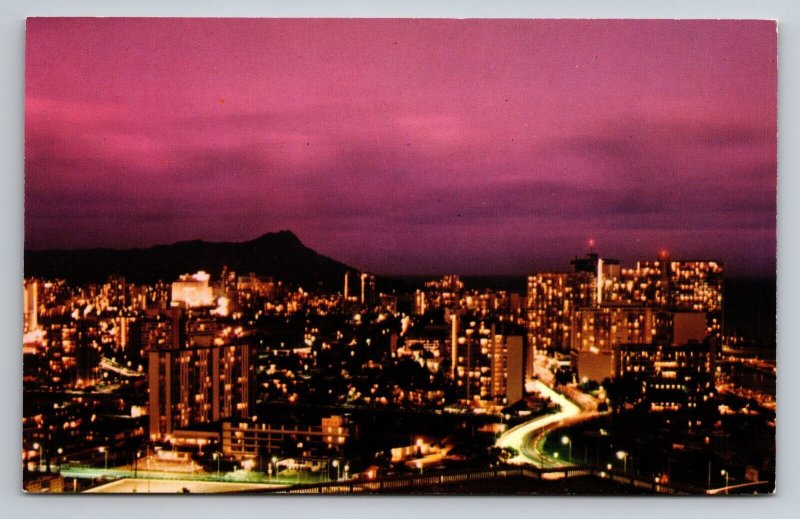 Dusk In Waikiki Hawaii Vintage Unposted Postcard