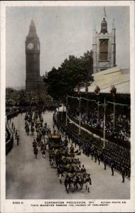 Coronation Majesties Passing Parliament Royalty TINTED REAL PHOTO Postcard