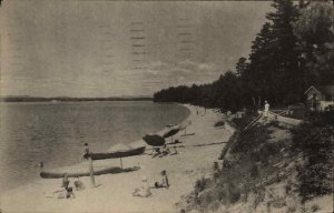 Raymond Maine ME Silversands Beach View Canoe Umbrellas Vintage Postcard