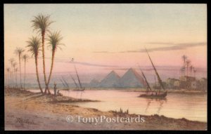 Glorious Sunset on the Nile near the Pyramids of Giza