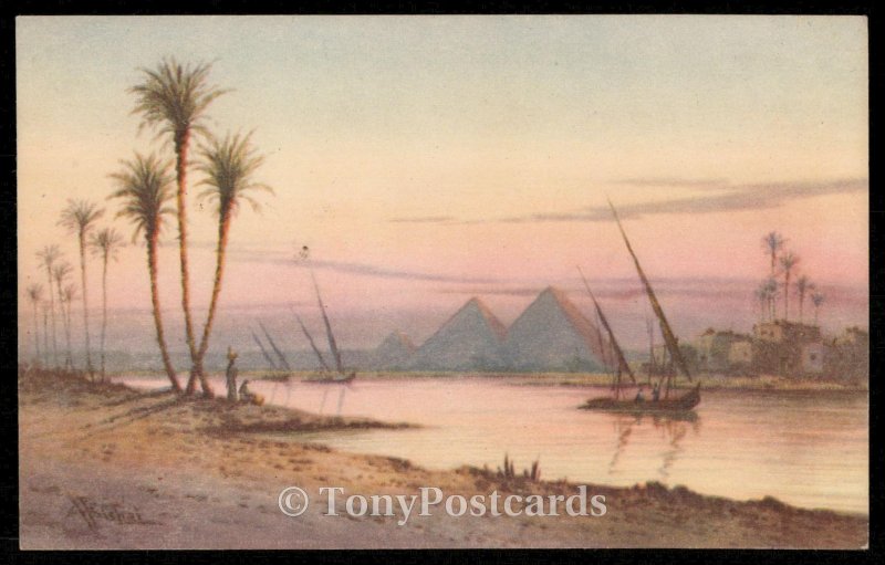 Glorious Sunset on the Nile near the Pyramids of Giza