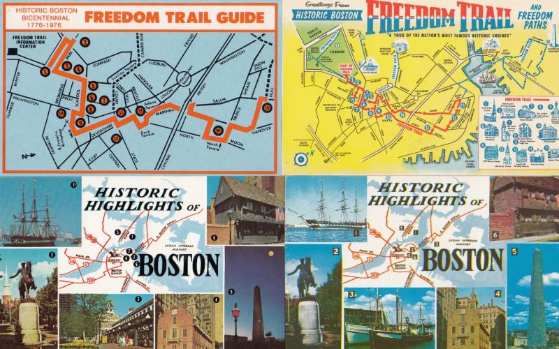 Historic Boston Freedom Trail 4x Map Postcard s