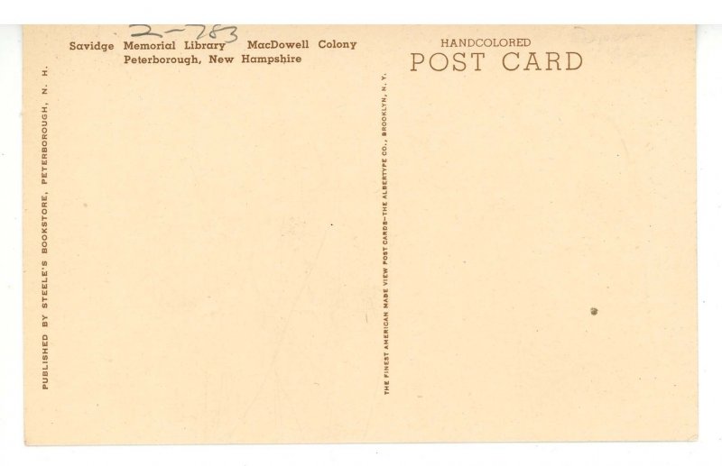 NH - Peterborough. MacDowell Colony, Savidge Memorial Library