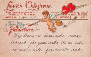 VALENTINE HOLIDAY CUPID LOVE'S TELEGRAM EMBOSSED POSTCARD 1917 PD