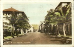 Honolulu HI Bishop St. c1940 Used Real Photo Postcard