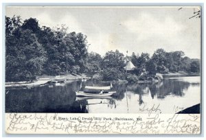 1907 Boat Lake Druid Hull Park Canoe River Baltimore Maryland Vintage Postcard