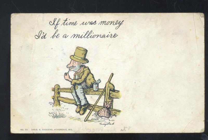 HOBO BUM DRIFTER ZORA MISSOURI BROWNING STOVER MO. VINTAGE POSTCARD MONEY