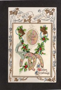 Happy Horseshoes Bells Christmas Greetings Best Wishes Booklet Holly Ribbon