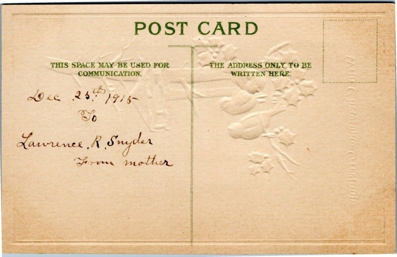 postcard With Christmas Greetings - birds and holly