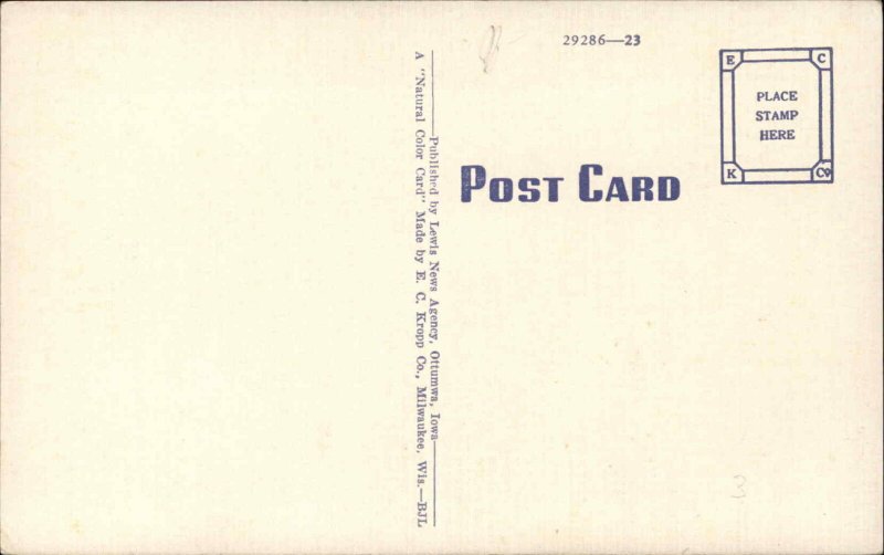 Ottumwa Iowa IA Main St. c1940s Linen Postcard