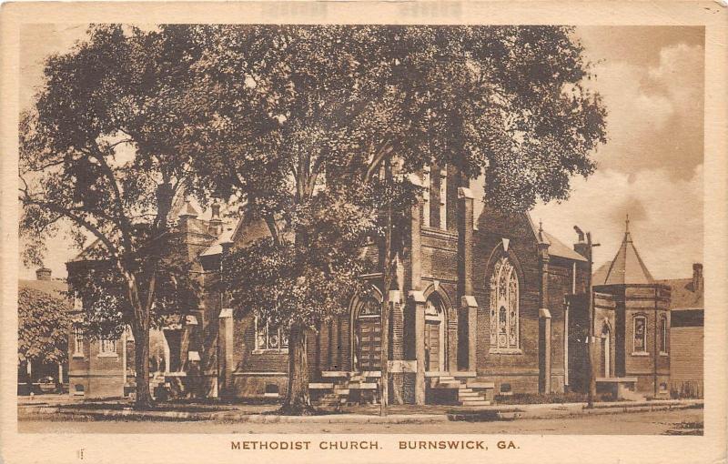 D77/ Brunswick Georgia Ga Postcard 1928 Methodist Church Building