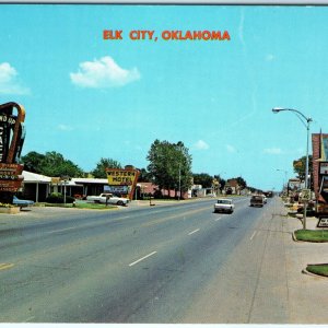 c1960s Elk City, OK Downtown Main St Chrome Photo Postcard US Hwy 66 Okla A89